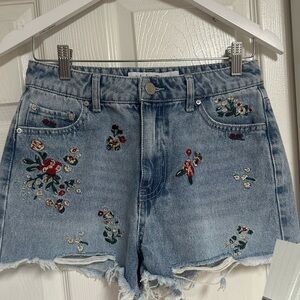 Indigo Rein Light Blue Embroidered Denim Shorts
